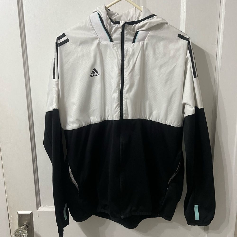 Adidas Black and White Windbreaker Jacket